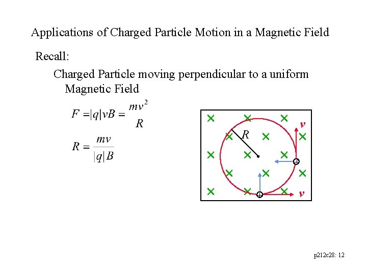 Applications of Charged Particle Motion in a Magnetic Field Recall: Charged Particle moving perpendicular