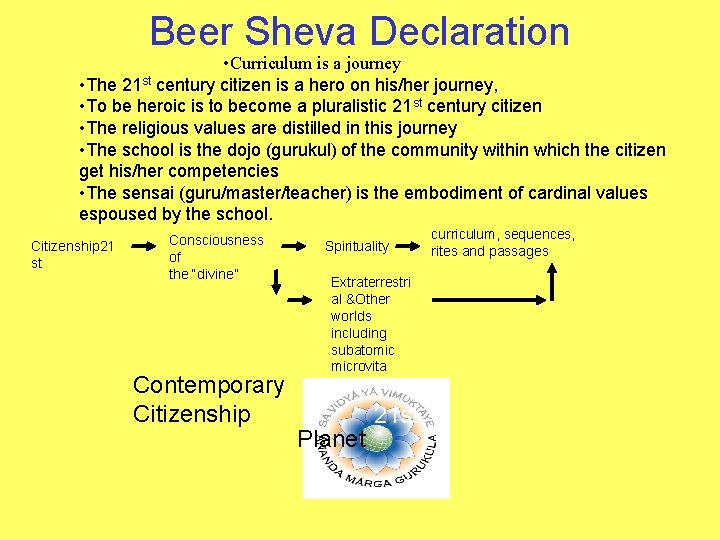 Beer Sheva Declaration • Curriculum is a journey • The 21 st century citizen