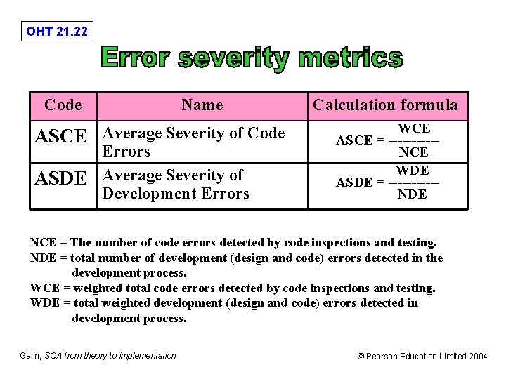 OHT 21. 22 Code Name ASCE Average Severity of Code Errors ASDE Average Severity