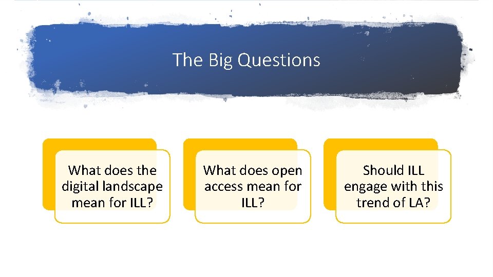 The Big Questions What does the digital landscape mean for ILL? What does open