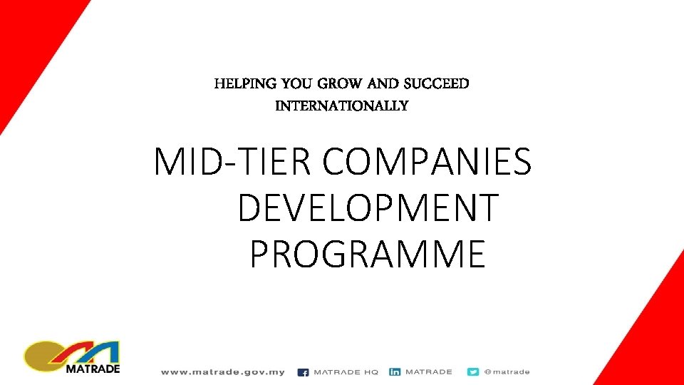 HELPING YOU GROW AND SUCCEED INTERNATIONALLY MID-TIER COMPANIES DEVELOPMENT PROGRAMME 