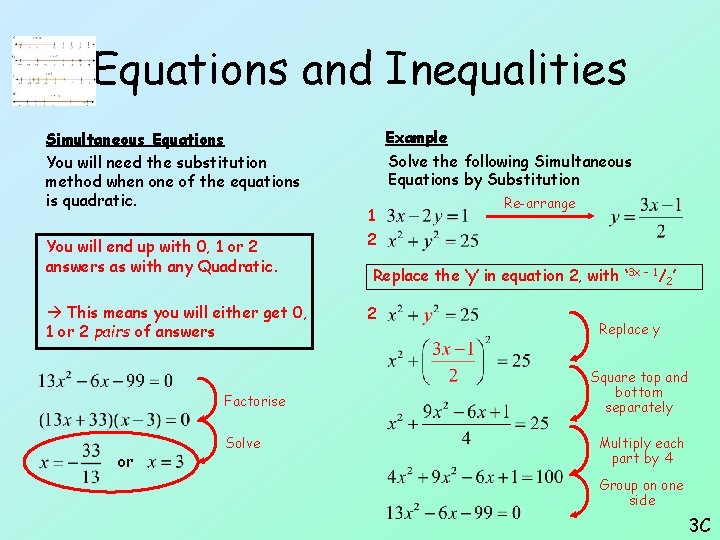 Equations and Inequalities Simultaneous Equations You will need the substitution method when one of