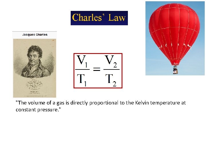 "The volume of a gas is directly proportional to the Kelvin temperature at constant