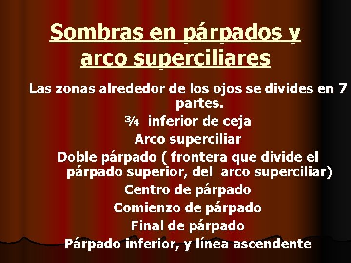 Sombras en párpados y arco superciliares Las zonas alrededor de los ojos se divides