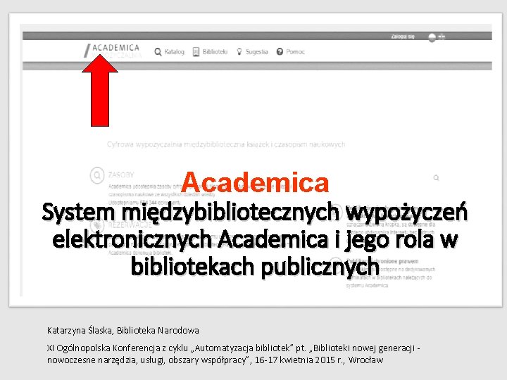 Academica System międzybibliotecznych wypożyczeń elektronicznych Academica i jego rola w bibliotekach publicznych Katarzyna Ślaska,