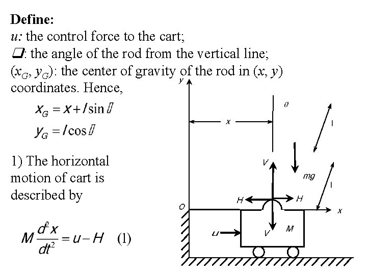 Define: u: the control force to the cart; : the angle of the rod