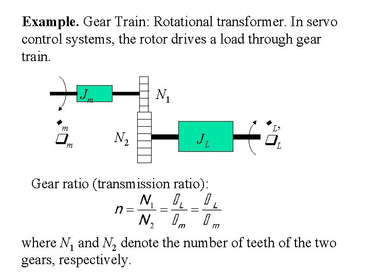 Example. Gear Train: Rotational transformer. In servo control systems, the rotor drives a load