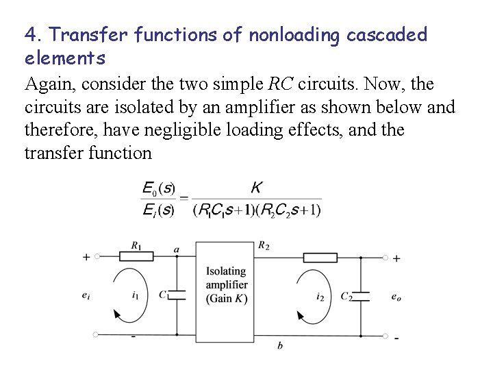 4. Transfer functions of nonloading cascaded elements Again, consider the two simple RC circuits.