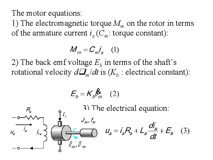 The motor equations: 1) The electromagnetic torque Mm on the rotor in terms of