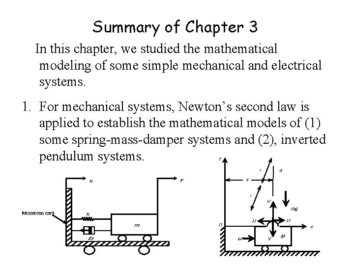 Summary of Chapter 3 In this chapter, we studied the mathematical modeling of some