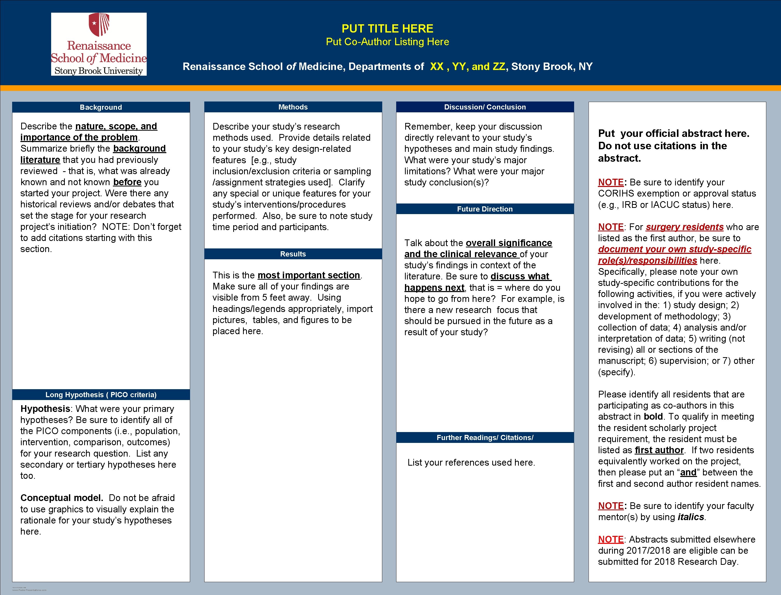 PUT TITLE HERE Put Co-Author Listing Here Renaissance School of Medicine, Departments of XX