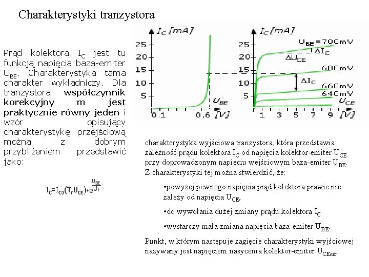 Charakterystyki tranzystora Prąd kolektora IC jest tu funkcją napięcia baza-emiter UBE. Charakterystyka tama charakter