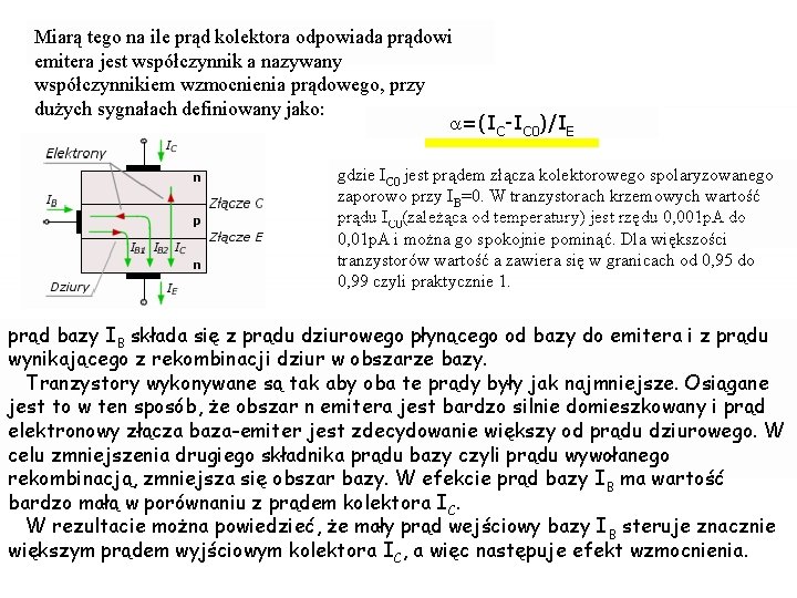 Miarą tego na ile prąd kolektora odpowiada prądowi emitera jest współczynnik a nazywany współczynnikiem