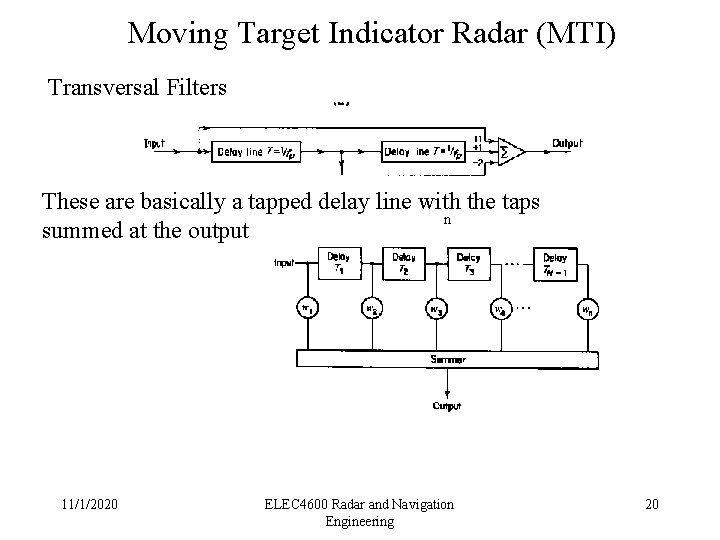 Moving Target Indicator Radar (MTI) Transversal Filters These are basically a tapped delay line