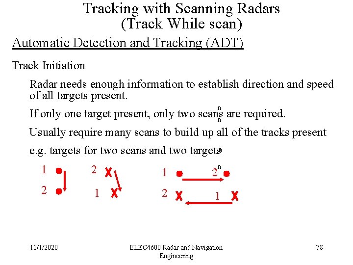 Tracking with Scanning Radars (Track While scan) Automatic Detection and Tracking (ADT) Track Initiation