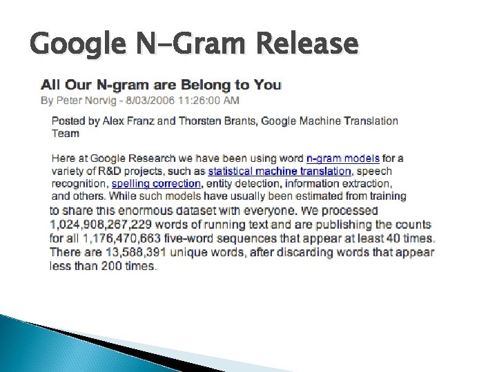Google N-Gram Release 