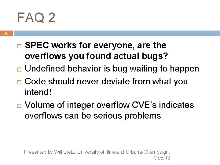 FAQ 2 20 SPEC works for everyone, are the overflows you found actual bugs?