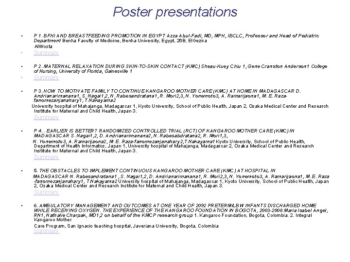 Poster presentations • P 1. BFHI AND BREASTFEEDING PROMOTION IN EGYPT Azza Abul-Fadl, MD,