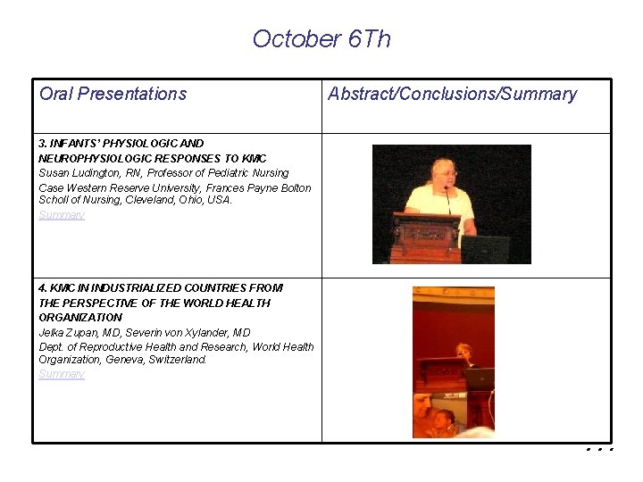 October 6 Th Oral Presentations Abstract/Conclusions/Summary 3. INFANTS’ PHYSIOLOGIC AND NEUROPHYSIOLOGIC RESPONSES TO KMC