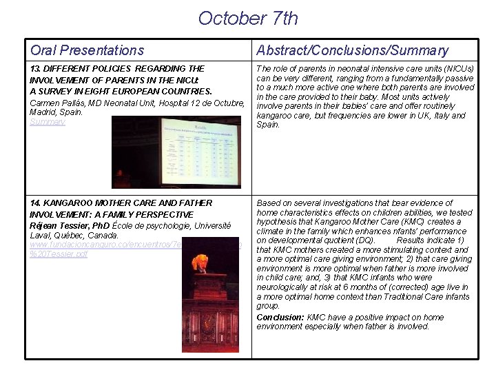 October 7 th Oral Presentations Abstract/Conclusions/Summary 13. DIFFERENT POLICIES REGARDING THE INVOLVEMENT OF PARENTS