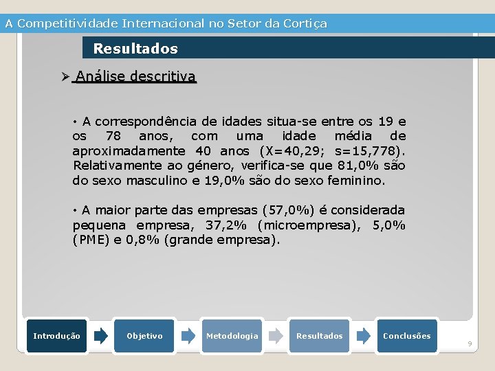 A Competitividade Internacional no Setor da Cortiça Resultados Ø Análise descritiva • A correspondência