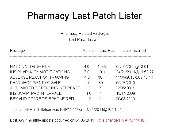 Pharmacy Last Patch Lister Pharmacy Related Packages Last Patch Lister Package Version Last Patch