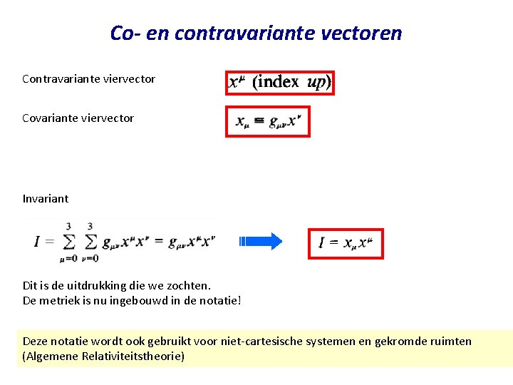 Co- en contravariante vectoren Contravariante viervector Covariante viervector Invariant Dit is de uitdrukking die Co- en contravariante vectoren Contravariante viervector Covariante viervector Invariant Dit is de uitdrukking die