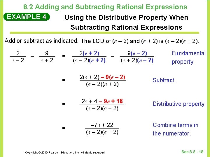 8. 2 Adding and Subtracting Rational Expressions EXAMPLE 4 Using the Distributive Property When