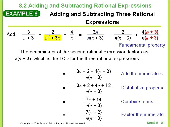 8. 2 Adding and Subtracting Rational Expressions EXAMPLE 6 Adding and Subtracting Three Rational