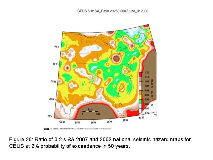 Figure 20: Ratio of 0. 2 s SA 2007 and 2002 national seismic hazard