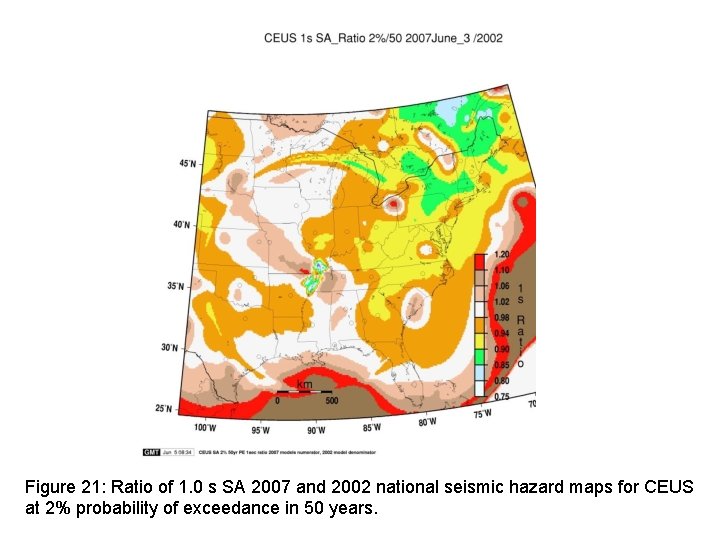Figure 21: Ratio of 1. 0 s SA 2007 and 2002 national seismic hazard