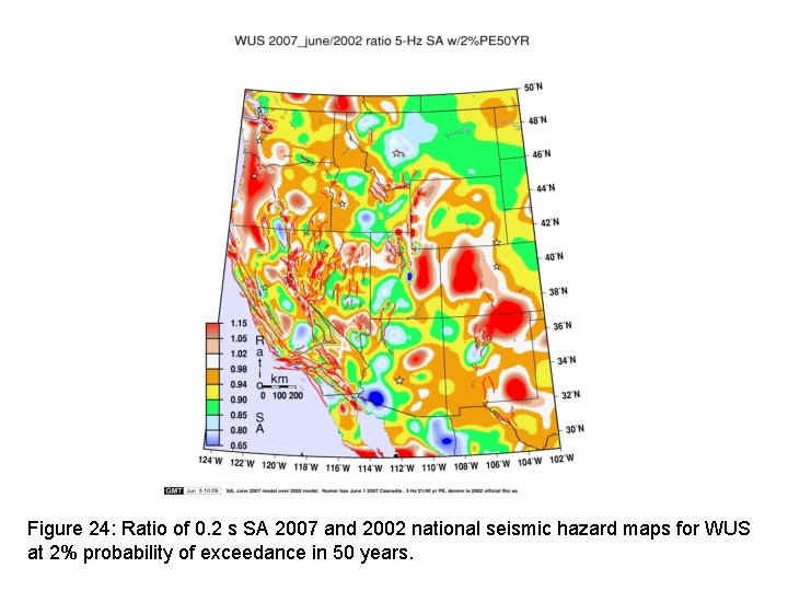 Figure 24: Ratio of 0. 2 s SA 2007 and 2002 national seismic hazard