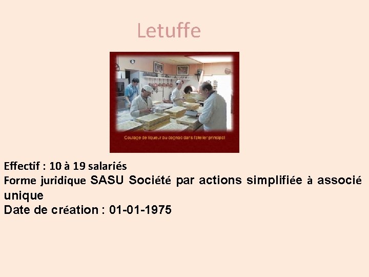 Letuffe Effectif : 10 à 19 salariés Forme juridique SASU Société par actions simplifiée