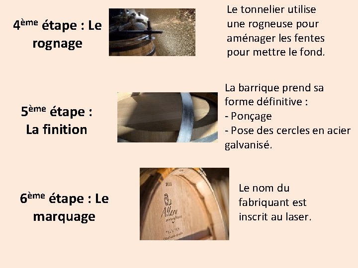 4ème étape : Le rognage 5ème étape : La finition 6ème étape : Le