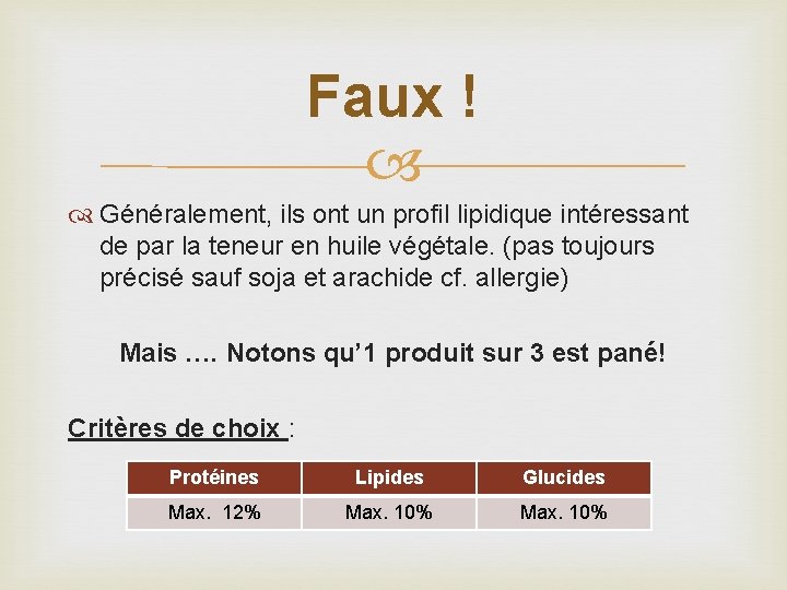 Faux ! Généralement, ils ont un profil lipidique intéressant de par la teneur en