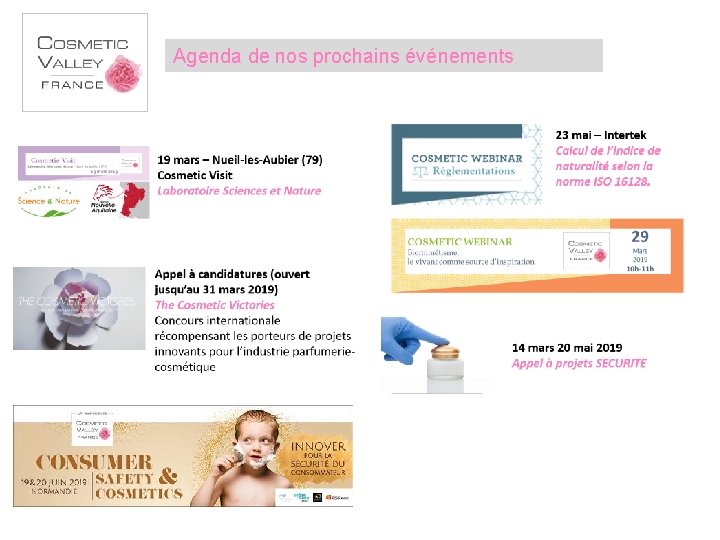 Agenda de nos prochains événements 