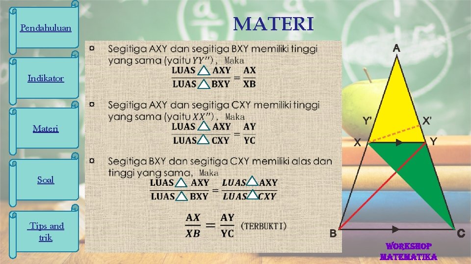 MATERI Pendahuluan Indikator Materi Soal Tips and trik Workshop matematika 