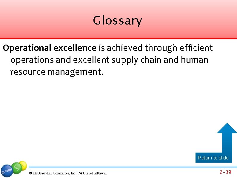 Glossary Operational excellence is achieved through efficient operations and excellent supply chain and human