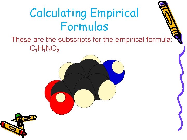 Calculating Empirical Formulas These are the subscripts for the empirical formula: C 7 H