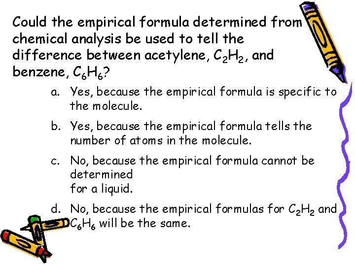 Could the empirical formula determined from chemical analysis be used to tell the difference