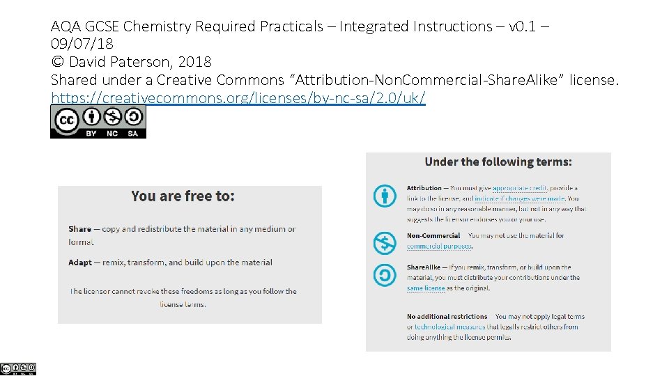 AQA GCSE Chemistry Required Practicals – Integrated Instructions – v 0. 1 – 09/07/18