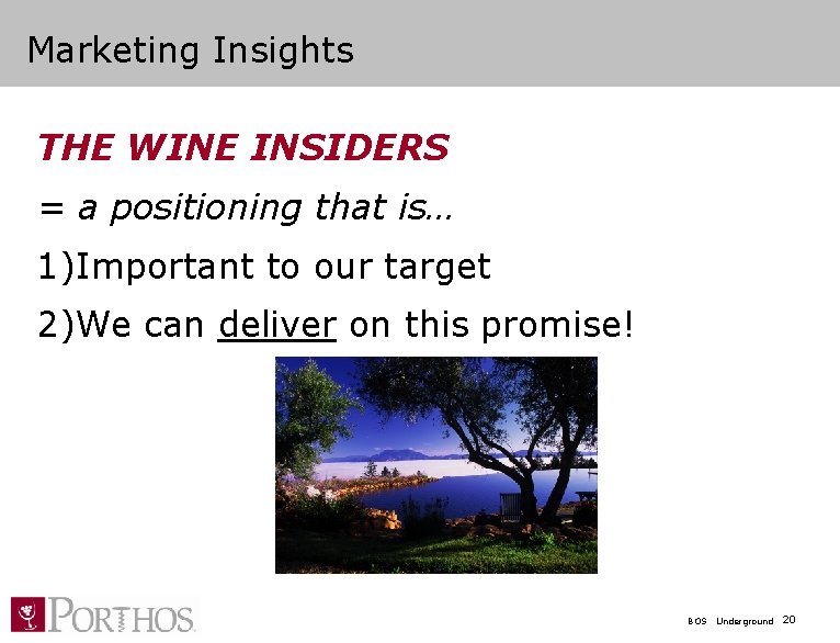 Marketing Insights THE WINE INSIDERS = a positioning that is… 1)Important to our target