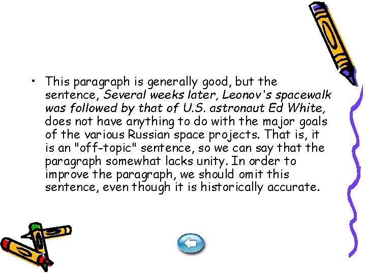  • This paragraph is generally good, but the sentence, Several weeks later, Leonov's