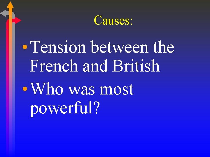 Causes: • Tension between the French and British • Who was most powerful? Causes: • Tension between the French and British • Who was most powerful?
