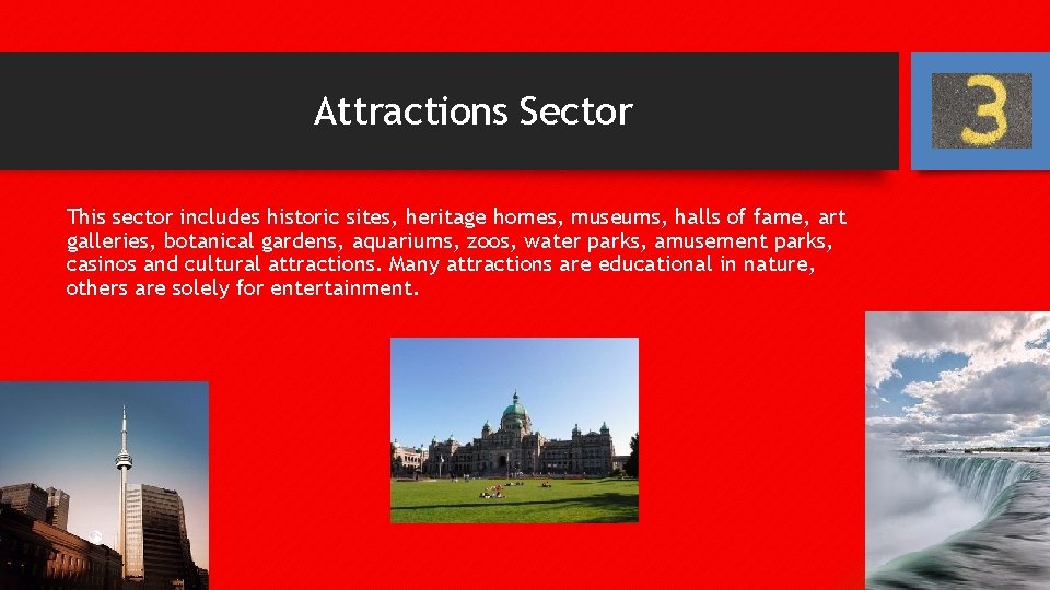 Attractions Sector This sector includes historic sites, heritage homes, museums, halls of fame, art