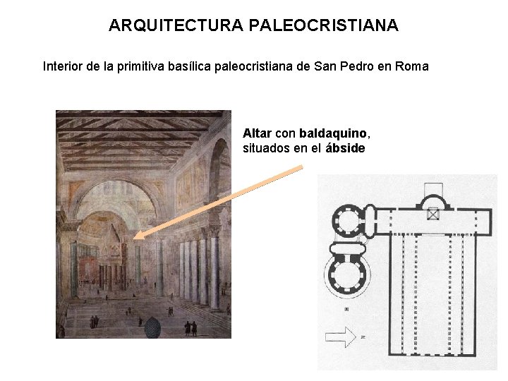 ARQUITECTURA PALEOCRISTIANA Interior de la primitiva basílica paleocristiana de San Pedro en Roma Altar