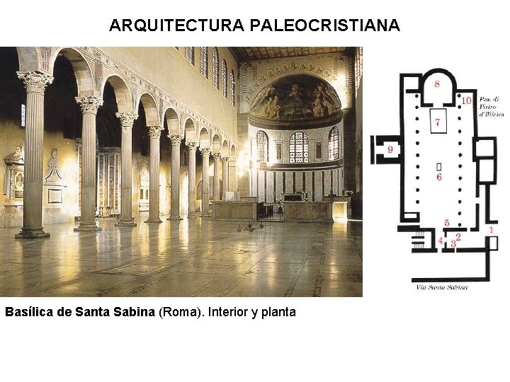 ARQUITECTURA PALEOCRISTIANA Basílica de Santa Sabina (Roma). Interior y planta 