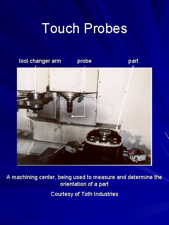 Touch Probes tool changer arm probe part A machining center, being used to measure