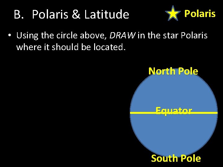 B. Polaris & Latitude Polaris • Using the circle above, DRAW in the star