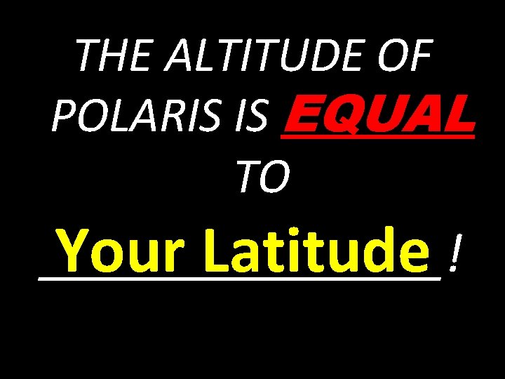 THE ALTITUDE OF POLARIS IS EQUAL TO ________ Your Latitude ! 